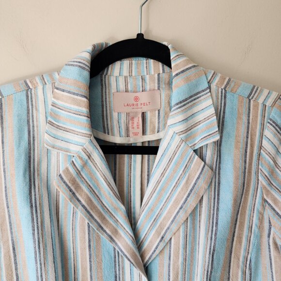 Laurie Felt Stripe Crop Blazer Women Size 2 Blue Multicolor Pockets Linen NEW - Picture 4 of 10